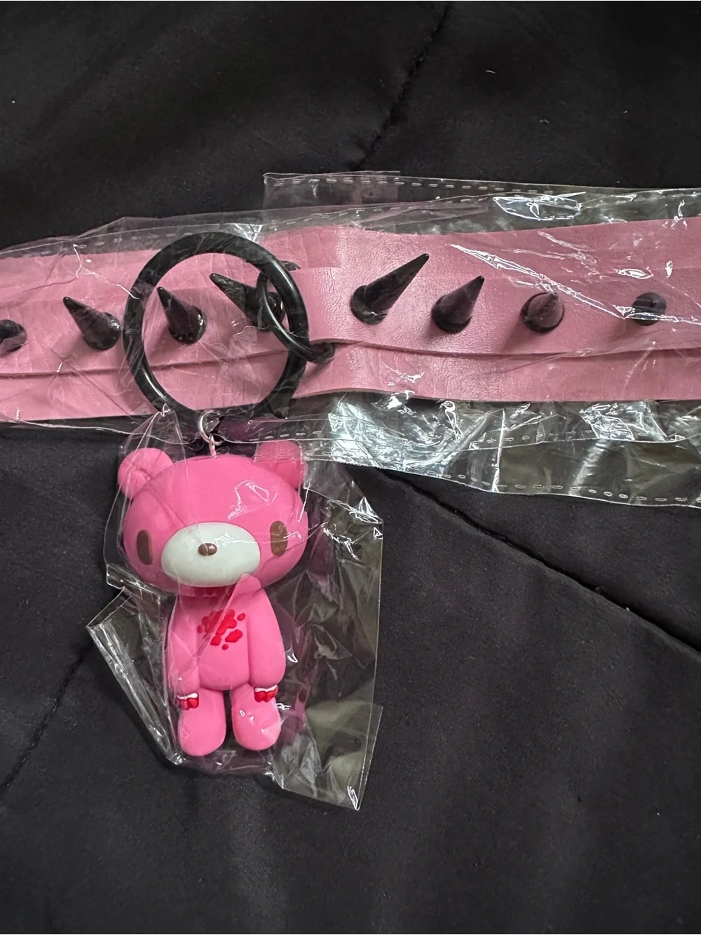Pink Spiked Choker Necklace with Bear Charm